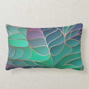 Coussin Rectangle Feuille Turquoise, Aqua et Purple Nouveau Art Nouv