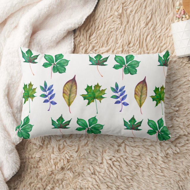 Coussin Rectangle Feuilles d'aquarelle vert et bleu (Couverture)
