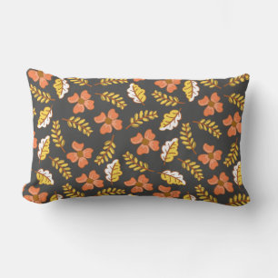 Coussin Rectangle Feuilles d'automne en chute chaude avec fleurs