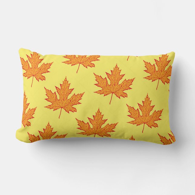 Coussin Rectangle Feuilles de chêne - or orange et moutarde (Recto)