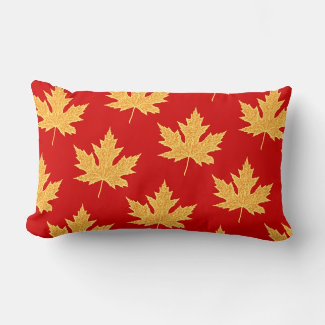 Coussin Rectangle Feuilles de chêne - rouge profond et safran (Recto)