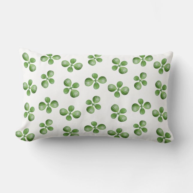Coussin Rectangle Feuilles de Succulente Vertes sur Fond Blanc (Recto)