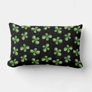 Coussin Rectangle Feuilles de succulente vertes sur fond noir