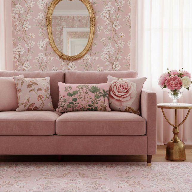 Coussin Rectangle Feuilles de watercolor botaniques élégantes, verdu (Créateur téléchargé)