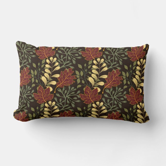 Coussin Rectangle Feuilles d'érable rouge foncé à motif floral (Recto)