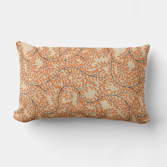 Coussin Rectangle Feuilles orange tourbillonnantes sur fond beige (Recto)