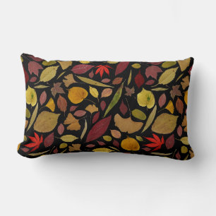 Coussin Rectangle Feuilles Sèches de l'Automne Colorées Sombres et C