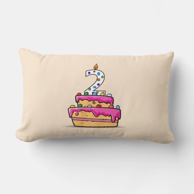 Coussin Rectangle Fille 2e anniversaire, 2 sur gâteau rose sucré (Recto)