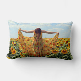 Coussin Rectangle Fille à Sunflower Field