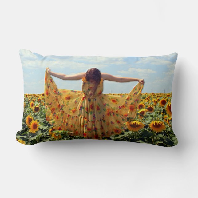 Coussin Rectangle Fille à Sunflower Field (Recto)