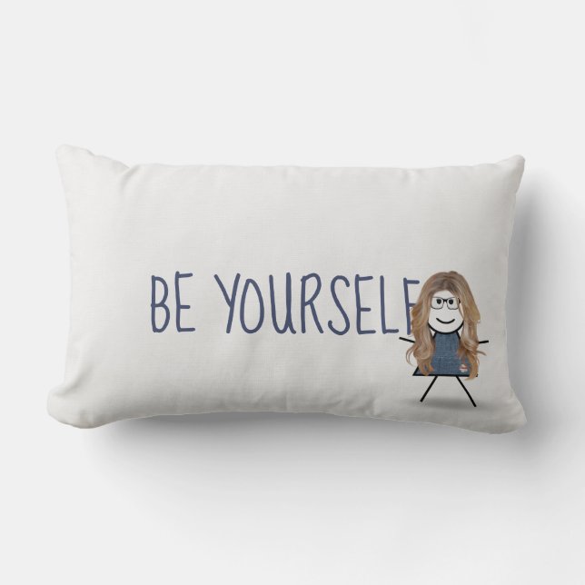 Coussin Rectangle Fille bâton dans une robe en denim avec citation   (Recto)