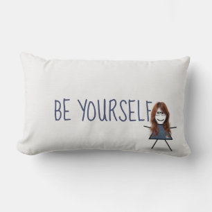 Coussin Rectangle Fille bâton dans une robe en denim avec citation