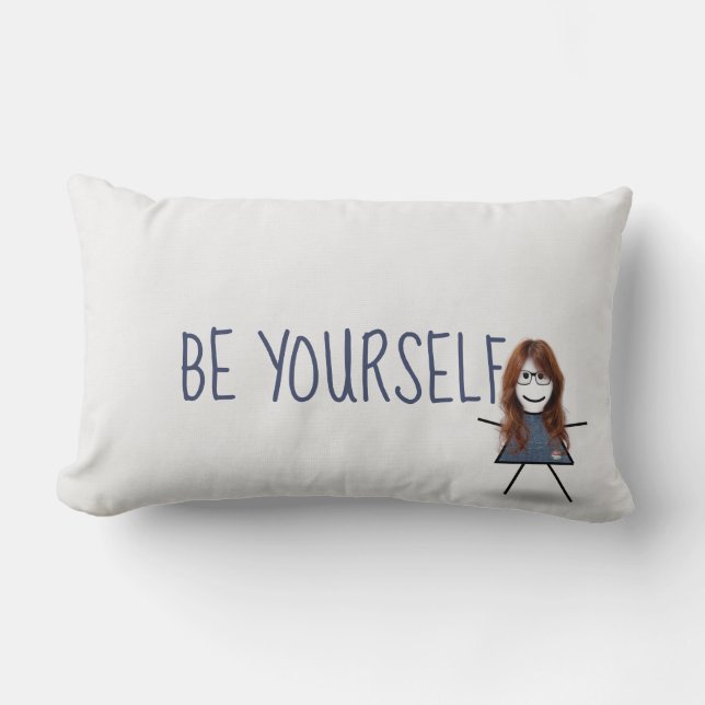Coussin Rectangle Fille bâton dans une robe en denim avec citation  (Recto)