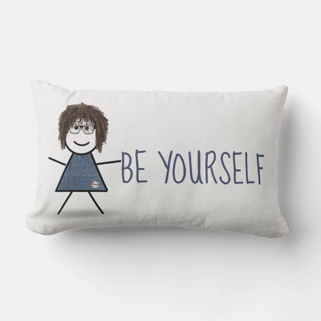Coussin Rectangle Fille bâton dans une robe en denim avec citation   (Recto)