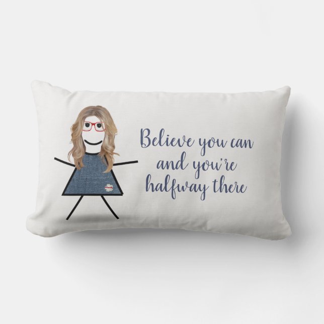 Coussin Rectangle Fille bâton en robe de denim avec citation (Recto)