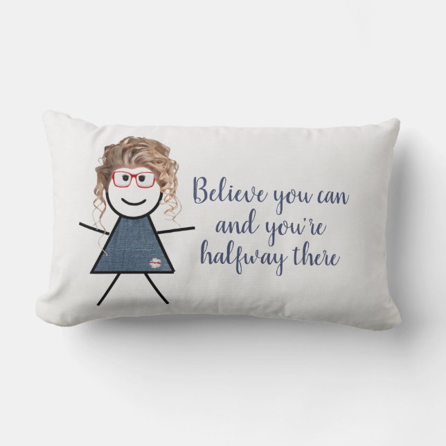 Coussin Rectangle Fille bâton en robe de denim avec citation (Recto)