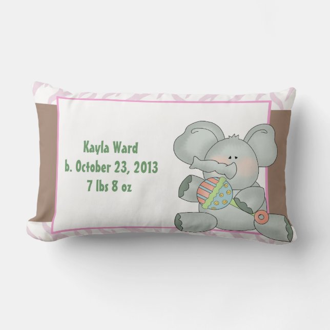Coussin Rectangle Fille Bébé Eléphant Zèbre rayures et bétail (Recto)