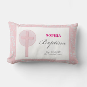 Coussin Rectangle Fille en dentelle rose Baptême