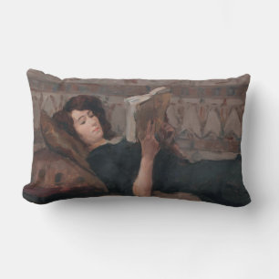 Coussin Rectangle Fille Lire un livre (Reculer sur un Divan)
