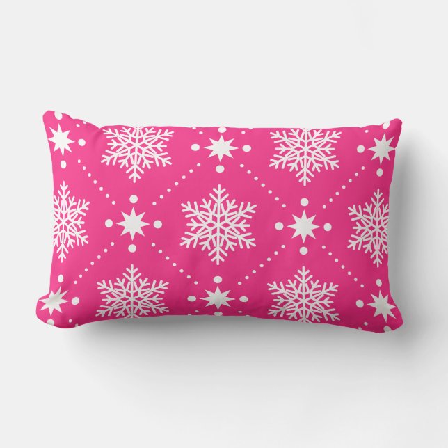 Coussin Rectangle Fille Motif de Noël rose et blanc Snowflakes (Recto)