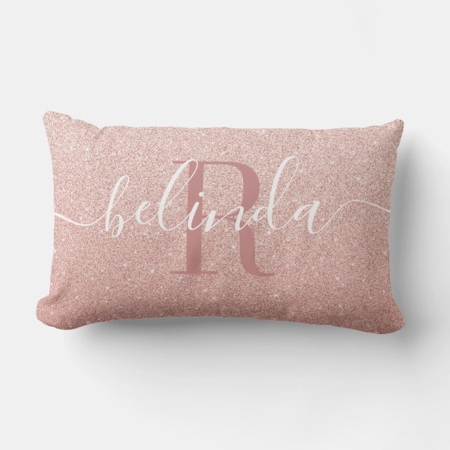 Coussin Rectangle Fille Rose Gold Blush rose Monogramme Nom Throw Pi (Recto)