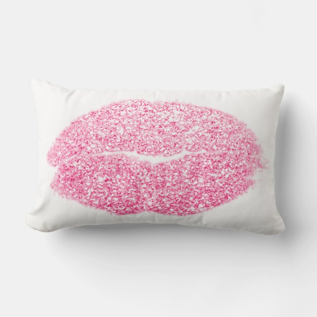 Coussin Rectangle Fille Rose lèvres Parties scintillant Blanc maquil (Recto)