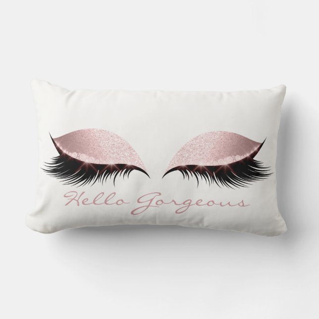 Coussin Rectangle Fille rose Pastel Lashes Maquillage Hello Gorgey (Recto)