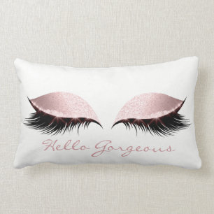 Coussin Rectangle Fille rose Pastel Lashes Maquillage Hello Gorgey