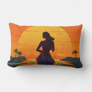 Coussin Rectangle fille se tient dans la silhouette de l'eau au vect