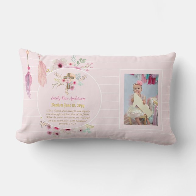 Coussin Rectangle Filles PHOTO Baptême Christening Proverbe Cadeau 3 (Recto)