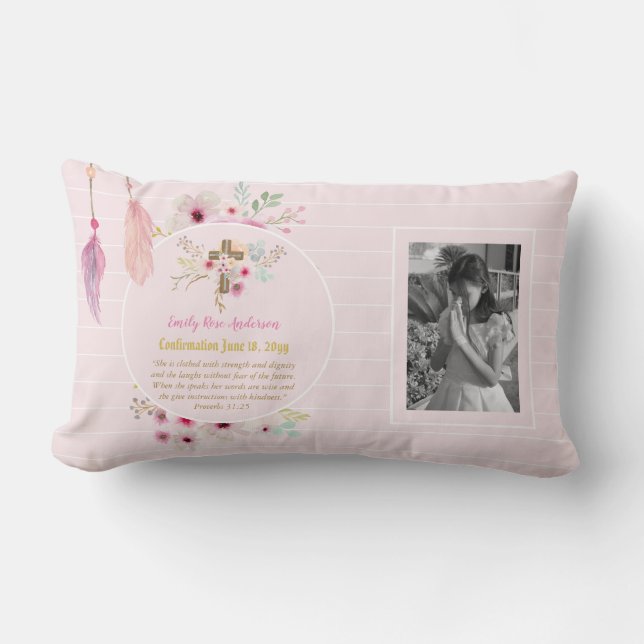 Coussin Rectangle Filles PHOTO Confirmation ou Première Communion (Recto)