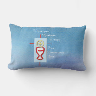 Coussin Rectangle Filleul, Première Sainte Communion, Bleu