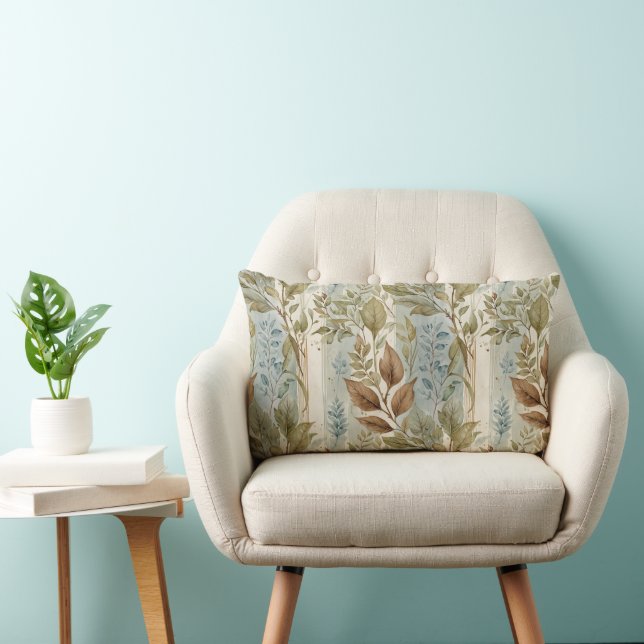 Coussin Rectangle Filmy Sage & Feuilles Brown sur bande (Chaise)