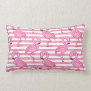 Coussin Rectangle Flamant rose d'aquarelle sur les rayures roses