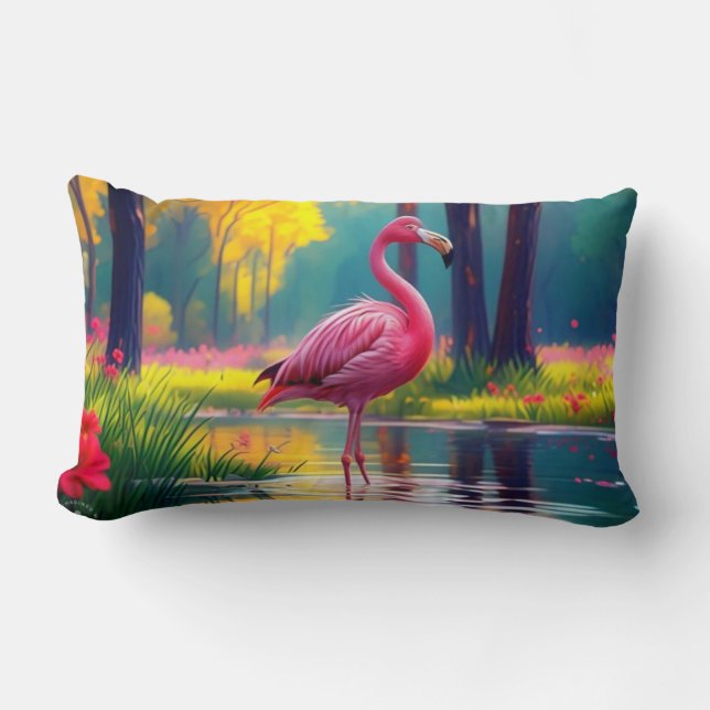 Coussin Rectangle Flamant rose debout dans le lac-365476 (Recto)
