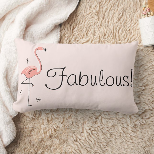 Coussin Rectangle Flamant rose 'Fabulous ! ' rayé lombaire (Couverture)