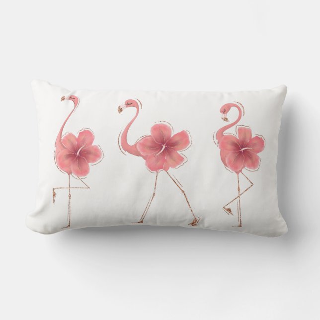 Coussin Rectangle Flamant rose & Hibiscus (Recto)