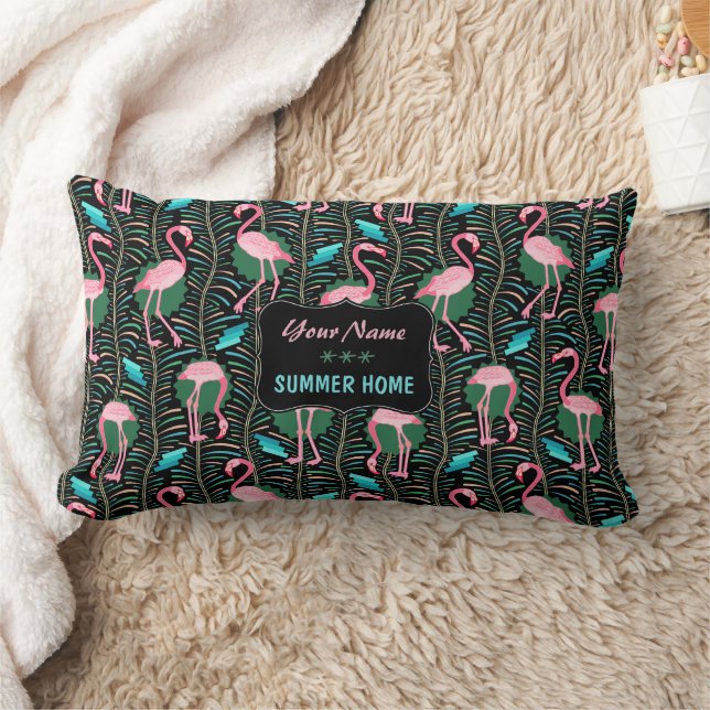 Coussin Rectangle Flamant rose Oiseaux des années 20 Ferns Art Déco  (Couverture)