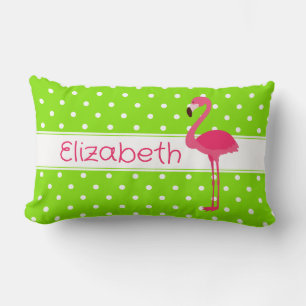Coussin Rectangle Flamant rose Pointe rose et vert Polka Personnalis