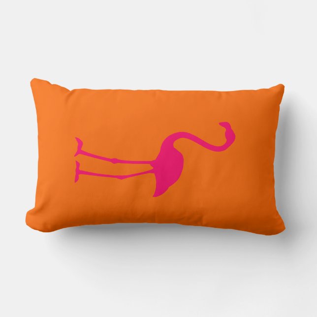 Coussin Rectangle Flamant rose rose vif sur orange (Recto)