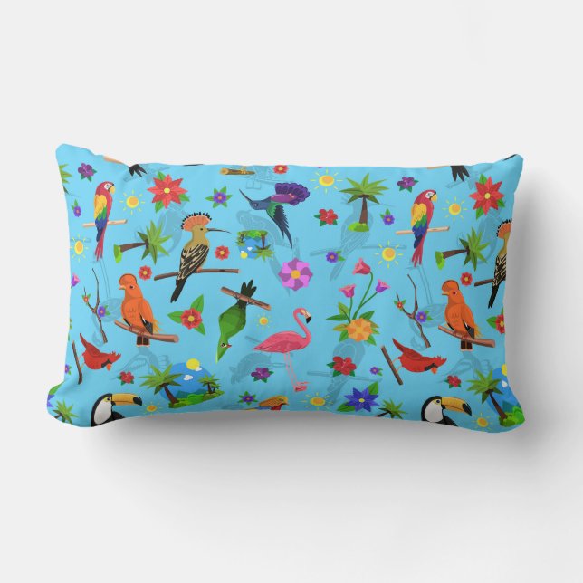 Coussin Rectangle Flamant rose Toucan Et Arara Motif Oiseaux Sans Me (Recto)