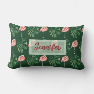 Coussin Rectangle Flamant rose Tropical Personnalisé & Feuille Monst