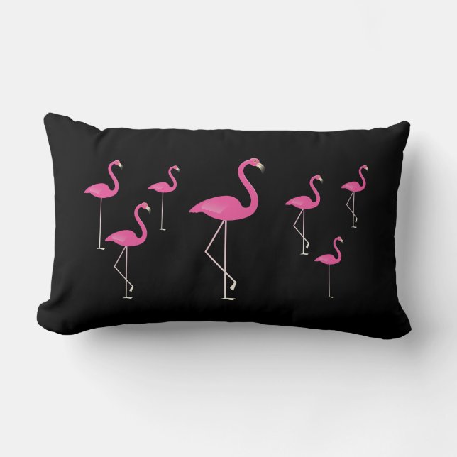 Coussin Rectangle Flamants roses en noir (Recto)