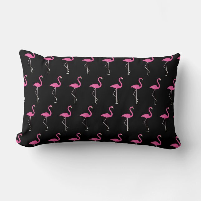 Coussin Rectangle Flamants roses mignons en noir (Recto)