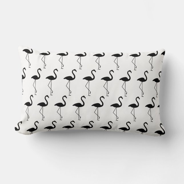Coussin Rectangle Flamants roses noirs et blancs (Recto)