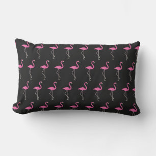 Coussin Rectangle Flamants roses roses mignons sur noir - extérieur