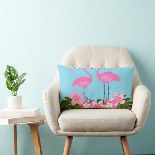 Coussin Rectangle Flamants roses tropicaux et illustration florale