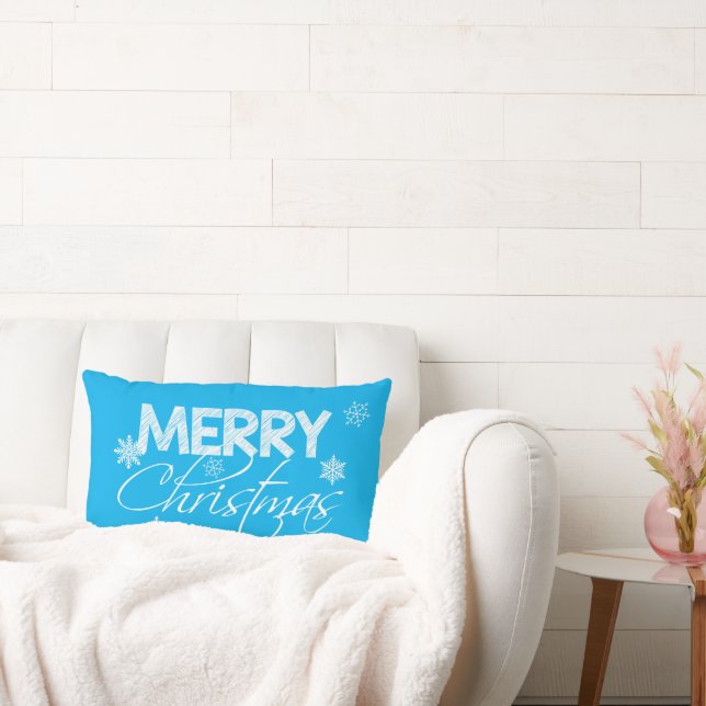 Coussin Rectangle Flèche de neige bleu et blanc gelé | Joyeux Noël (Canapé)