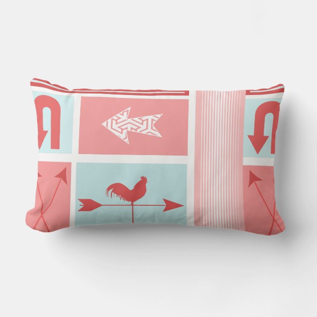 Coussin Rectangle Flèche Moyenne Siècle Aqua Rouge Rooster Bloc de c (Recto)
