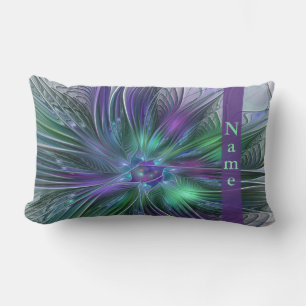 Coussin Rectangle Fleur Abstraite Moderne Fractale Violette Verte No